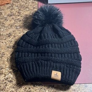 Black Knit Beanie with Pom-Pom